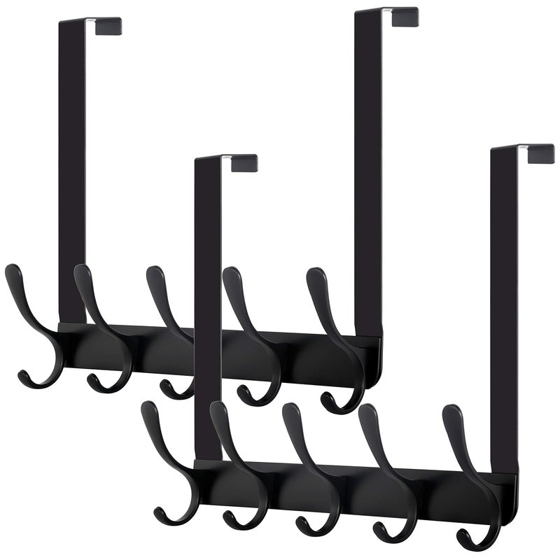 WEBI Over The Door Hooks for Hanging,Door Hanger,Over The Door Towel Rack Coat Rack Towel Hanger for Coats,Clothes,Bathroom,Black,2 Packs - Image 1